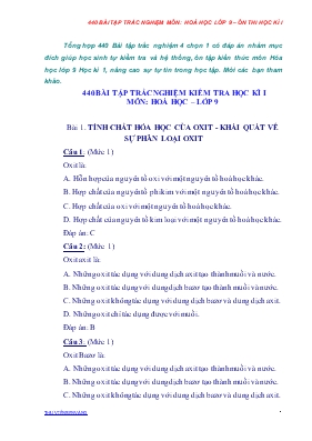 Giáo án Bài 1 Tính chất hóa học của oxit - Khái quát về sự phân loại oxit